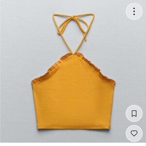 Zara Yellow Ruffled Crop Tank Top